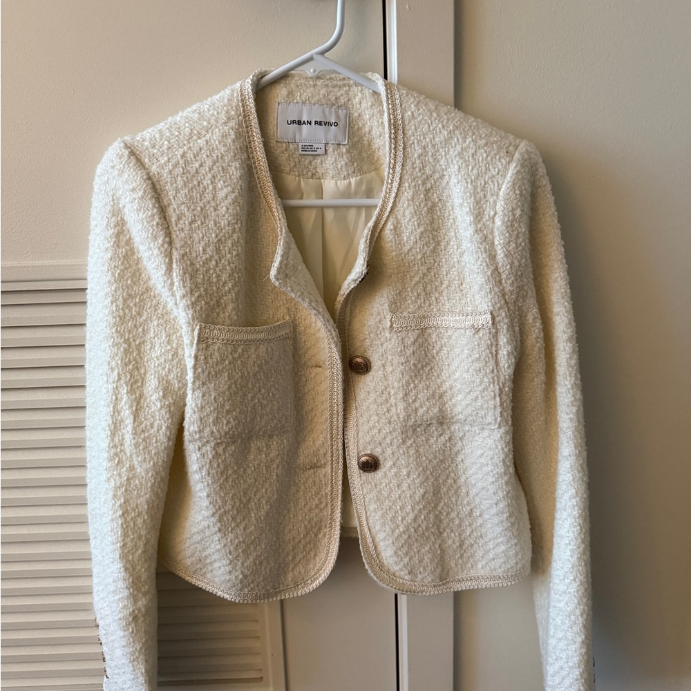 Urban Revivo Cream Textured Blazer